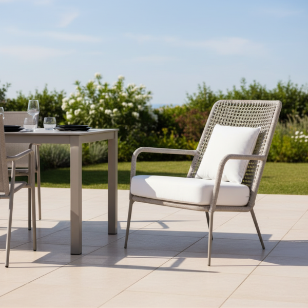 Picture of Lounge chair, siesta, aluminium warm grey, rattan sand, 72x76x91cm
