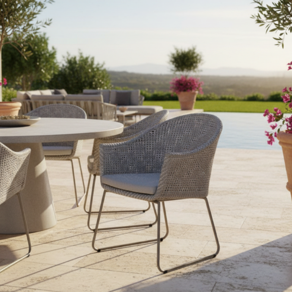 Picture of Chair with armrest, maia, steel taupe, rattan sand, 64x65x84cm
