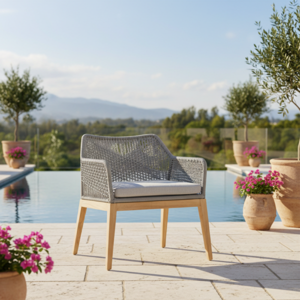 Picture of Lounge chair, belair, teak natural, rattan, grey, 73x70.5x83cm