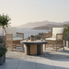 Picture of Chair with armrest, ibiza, aluminium caramel, rattan camel, with 2 cushions champagne, (s&b) 55x61x85cm
