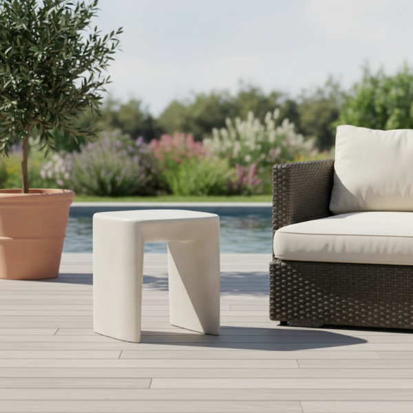 Picture of Coffee table, kubo, concrete, linen, 45.7x45.7x50.8cm