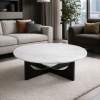 Picture of Coffee table,cross, black base, top marble statuario, dia.110x35cm 