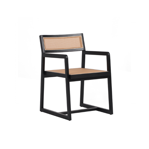 Picture of Chair with armrest, atelier, wood black matte, cream, 54x60x83cm