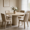 Picture of Dining table round, seyschelle, wood, travertine top, ivory white dia.120xh75 cm