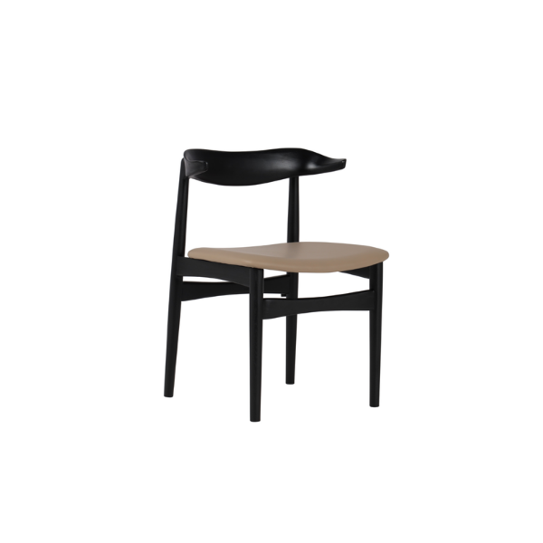 Picture of Chair, tura, black wood, leather beige,  54.5x47x47cm 