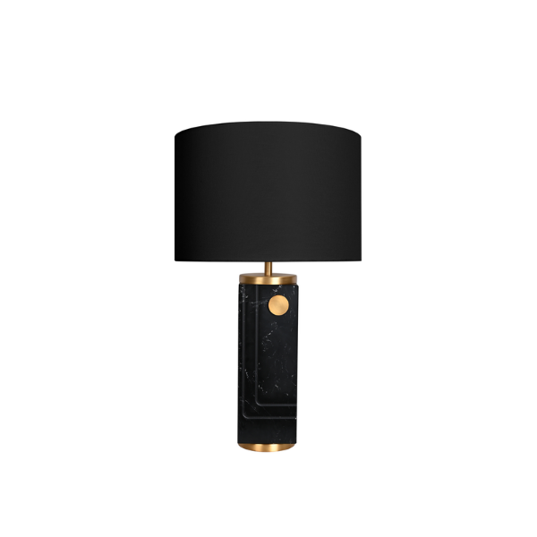 Picture of Table lamp, square black marble+steel+brass fabric shade, size: φ38*h65cm  