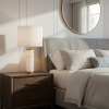 Picture of Table lamp, alabaster+steel fabric shade, size:φ38*h66cm