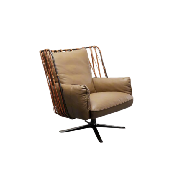 Picture of Armchair, argo boss, iron metal, full cow leather, koala grey brown, 90x99x103cm