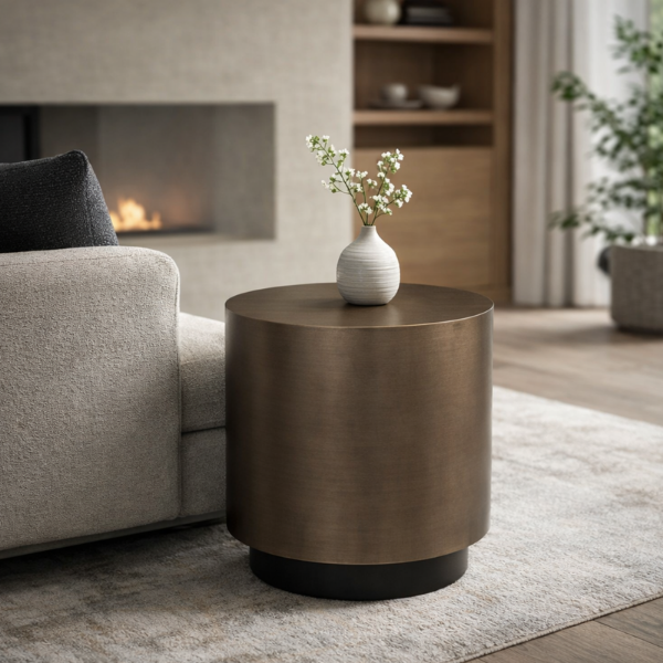 Picture of Coffee table, parasol, steel brushed brass, bottom matt black, dia.45x48 cm