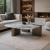 Picture of Coffee table big top,sofia, marble,white, wooden legs, brass metallic, 100x100x30cm