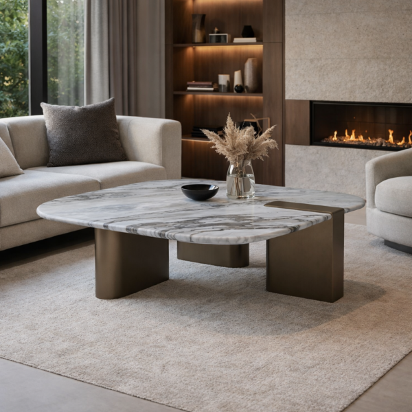 Picture of Coffee table big top,sofia, marble,white, wooden legs brass metallic, 100x100x30cm