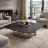 Picture of Coffee table, floria, top elm veneer, dark metal base , brass metallic, 120x120x35cm
