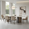 Picture of Dining table, otto, top white as fair metal, bottom frame wooden legs, brass metallic paint, 260x110x76cm