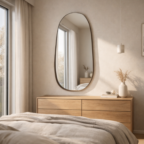 Picture of Wall mirror big, sami, steel brushed brass, black base board, 100x100x7cm