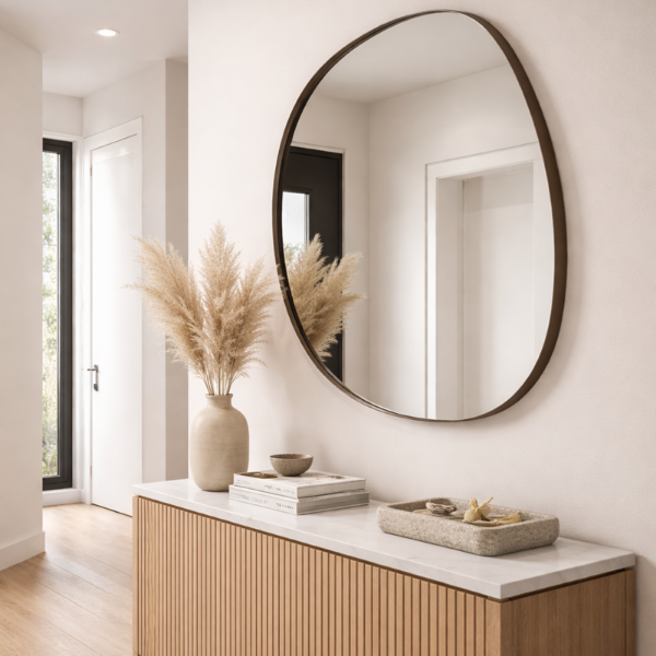 Picture of Wall mirror medium, sami, steel brushed brass, black base board, 100x100x7cm