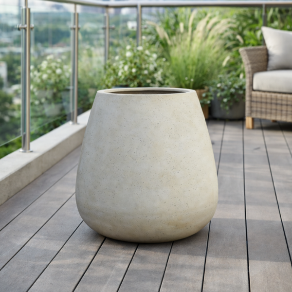 Picture of Vase, lotus bud, concrete surface, white, dia.84x82cm