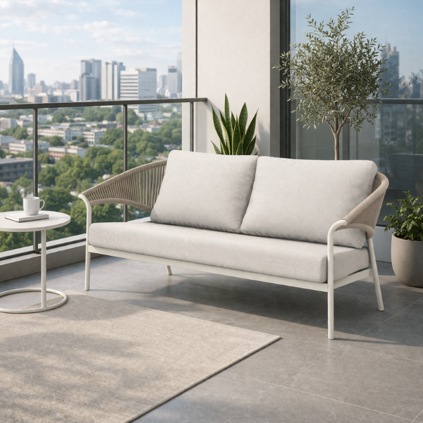 Picture of Sofa 2 seater, celine, ivory frame, cushion beige, natural rope, 180x81x82cm