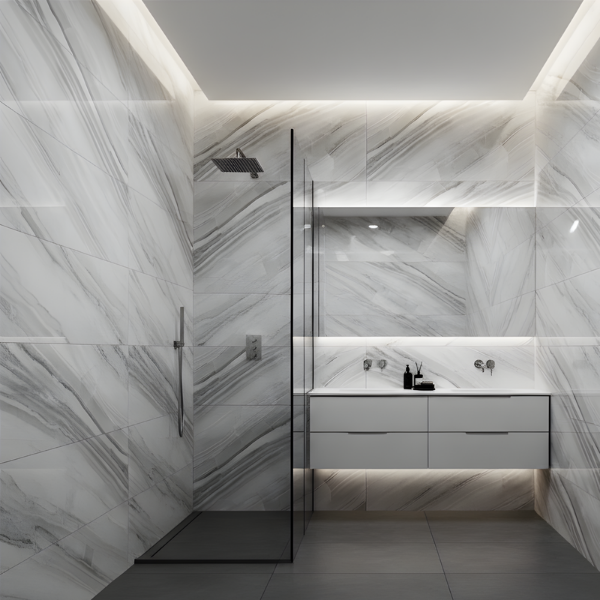 Picture of Floor tile frozen grey, marble effect, glossy, 60x120