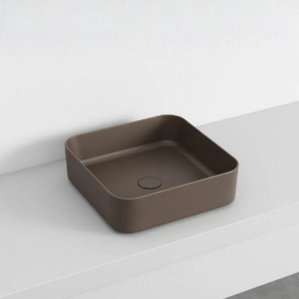 Picture of Shui comfort square basin, ceramic, countertop, cacao, matte, 40x40 cm