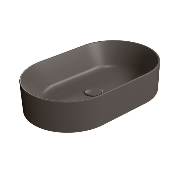 Picture of Kube x oval basin, ceramic, freestanding, dark brown, matte, 60x37 cm