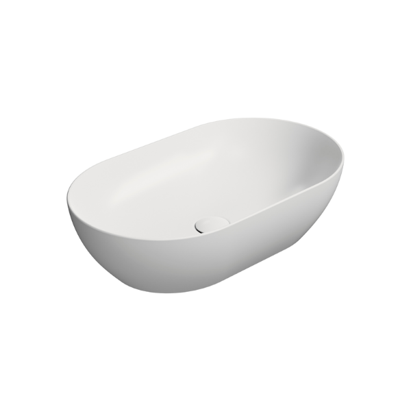 Picture of Pura oval basin, ceramic, freestanding, white, matte, 60x37 cm