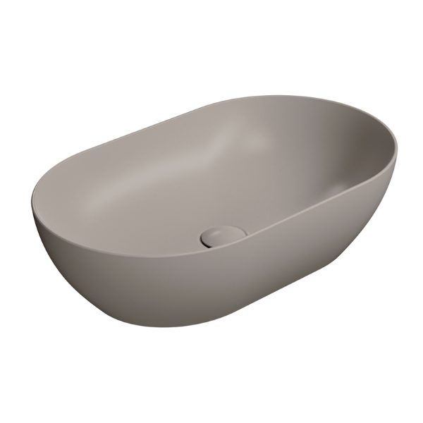 Picture of Pura oval basin, ceramic, freestanding, light brown, matte, 60x37 cm