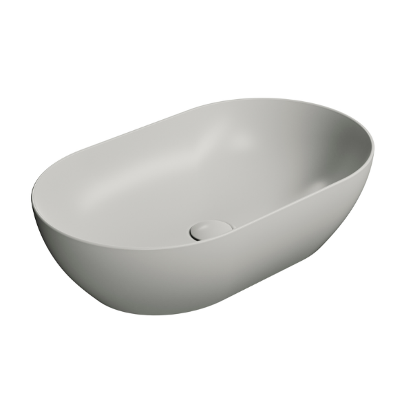 Picture of Pura oval basin, ceramic, freestanding, light grey, matte, 60x37 cm