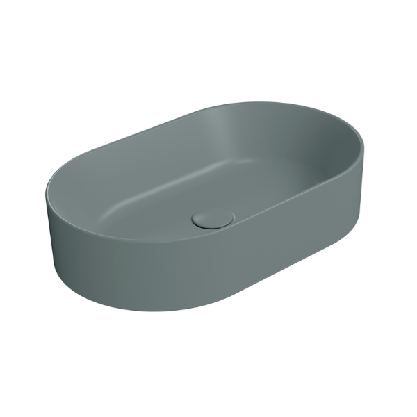 Picture of Kube x oval basin, ceramic, freestanding, agave, matte, 60x37 cm
