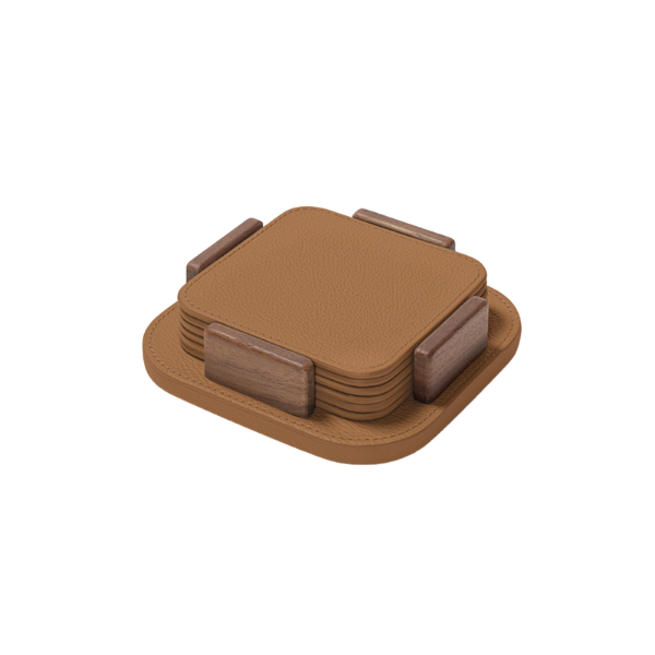 Picture of Coaster+ holder, giobagnara x frau, pelle frau leather, sc66, 13,5x13,5cm