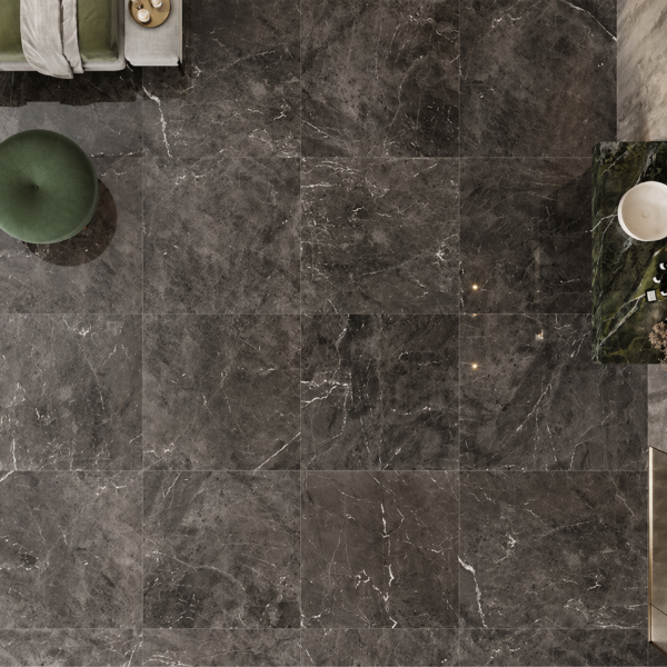 Picture of Floor tile heritage brown, marble effect, glossy, 6mm 120x120