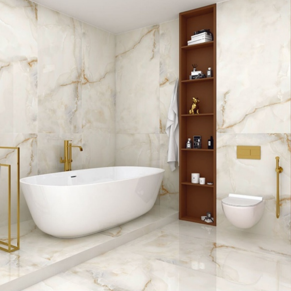 Picture of Floor tile antisky brown, marble effect, glossy, 60x120