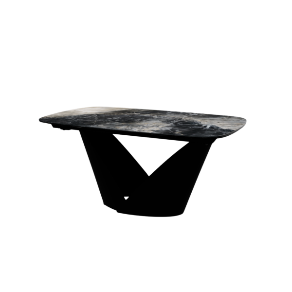 Picture of Dining table, calla, matt black metal base, black onyx glossy top, 200x100x76.5(h)cm 