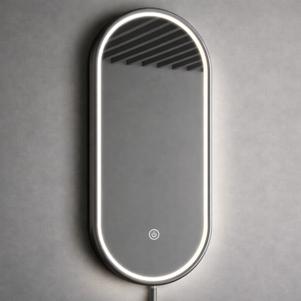 Picture of Bym-9047 oval mirror, touch screen with led, silver gun grey, 100x50