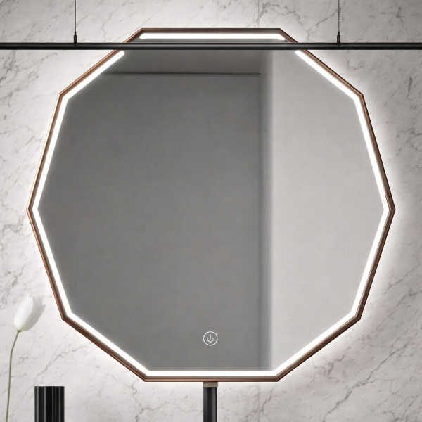 Picture of Bym-9169 hexagon mirror, touch screen with led, silver copper, 80x80