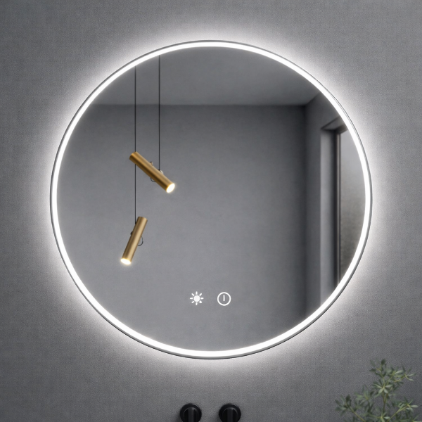 Picture of Bym-9000 round mirror, touch screen with led, silver, 80x80