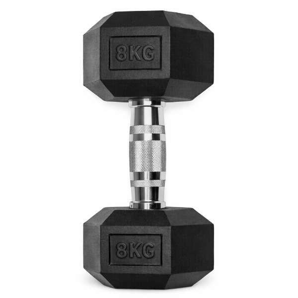 Fotografia e Pesha dore, hex rubber dumbbell 8kg.