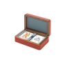 Picture of Cards wooden box, giobagnara x frau, walnut wood , pelle frau  leather, two compartments holding a branded deck of cards, red+steel blue, 19x12 cm 