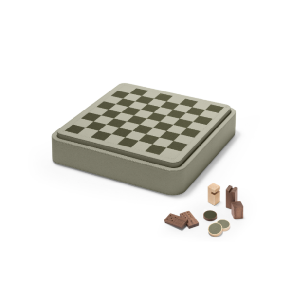 Picture of Triple game, giobagnara x frau, wooden box,covered in pelle frau leather,glauco-limo, 39x8,5cm