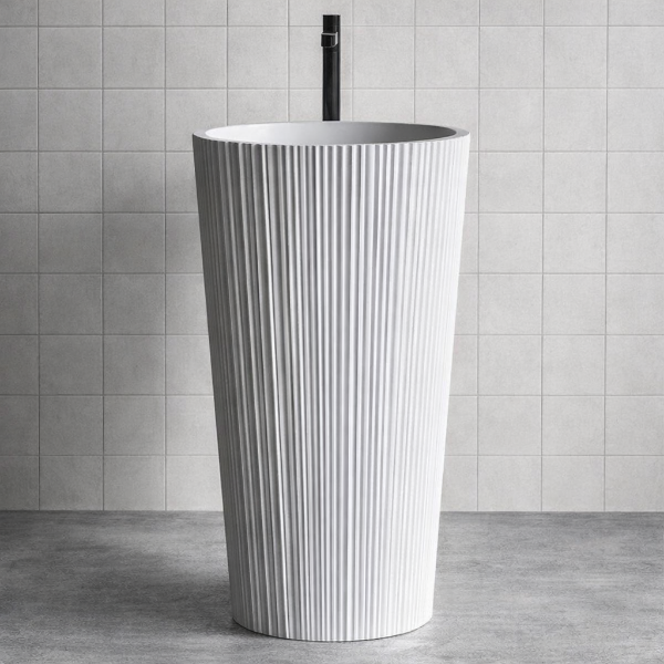 Picture of Cylindrical basin, solid, freestanding, white, matte, 40x40x85