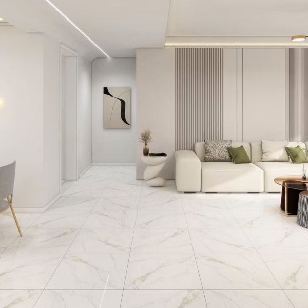 Picture of Floor tile smoke white, marble effect, glossy, 60x60