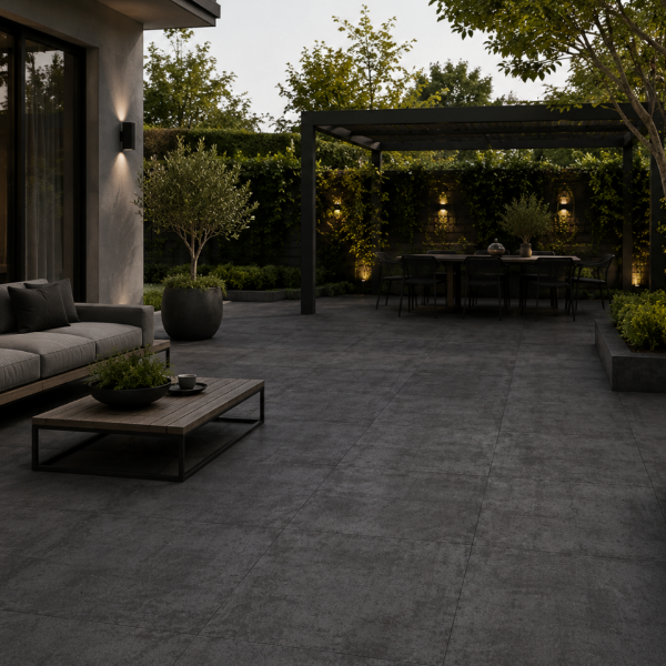 Picture of Floor tile cemento anthracite, stone effect, structured, 60x60