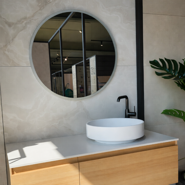 Picture of Zen bathroom furniture set, solid wood cabinet, resin basin, 120 cm