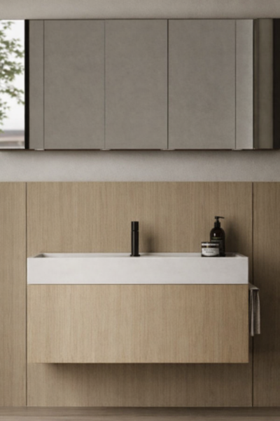 Picture of Atina bathroom furniture set, solid wood cabinet, resin basin, 80 cm