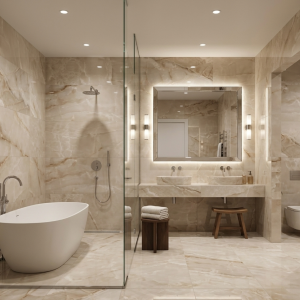 Picture of Floor tile horti onyx beige, marble effect, glossy, 60x120
