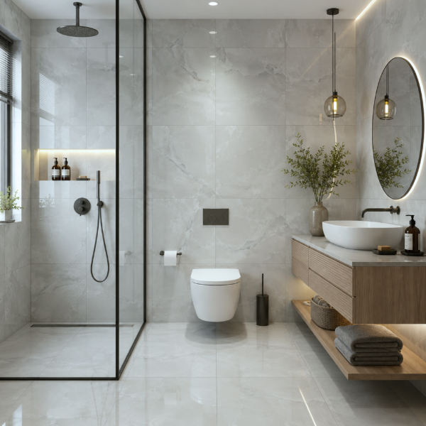 Picture of Floor tile anty bianco, marble effect, glossy, 60x60