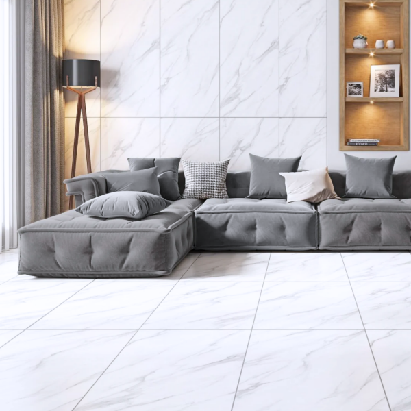 Picture of Floor tile smoke white, marble effect, glossy, 60x120