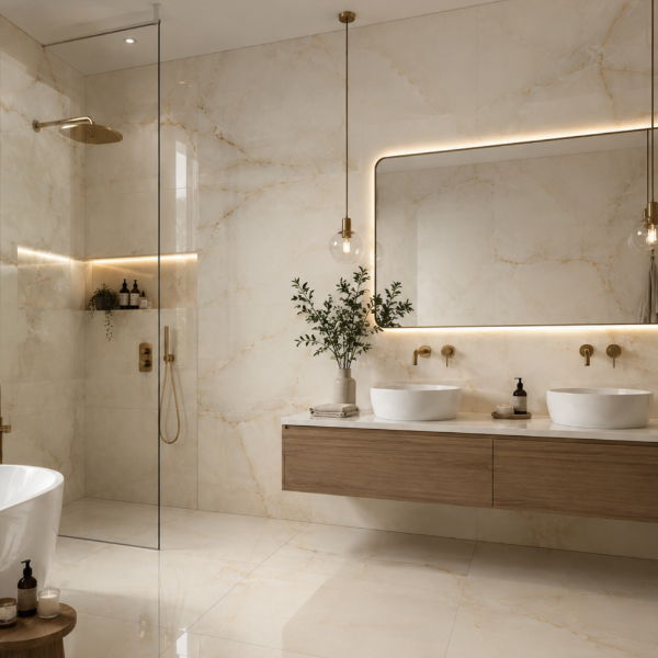Picture of Floor tile antisky brown, marble effect, glossy 60x60