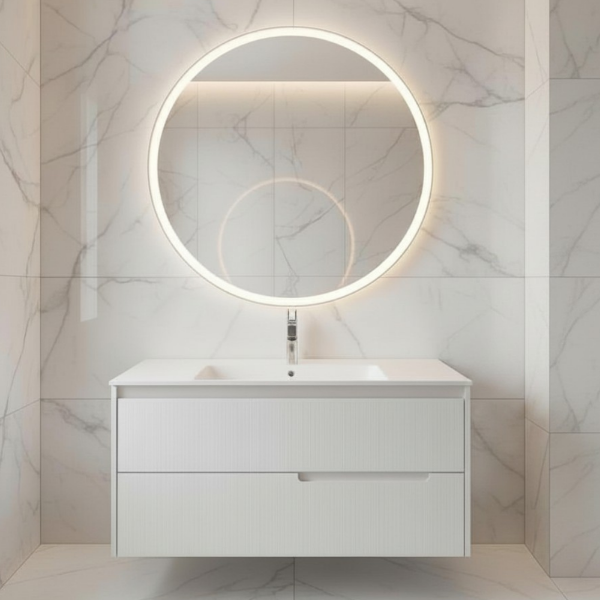 Picture of Round mirror for joy furniture white, touch screen with led, 90x90