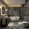 Picture of Floor tile onice nero, marble effect, glossy, 60x120