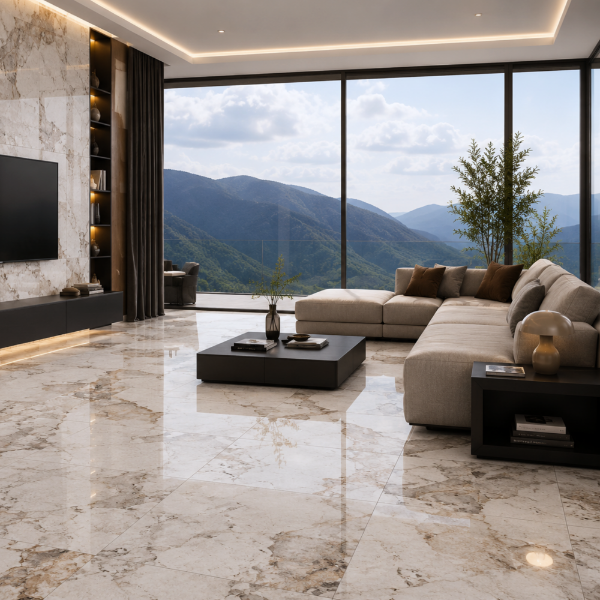 Picture of Floor tile pantagonia natural, marble effect, glossy, 60x60